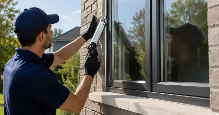 Aluminum window frame with double glazed insulated glass unit installed in a residential wall in Georgetown, Halton Hills