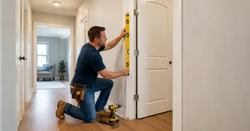 technician installing a pre-hung interior door in a home hallway Mansewood, Halton Hills
