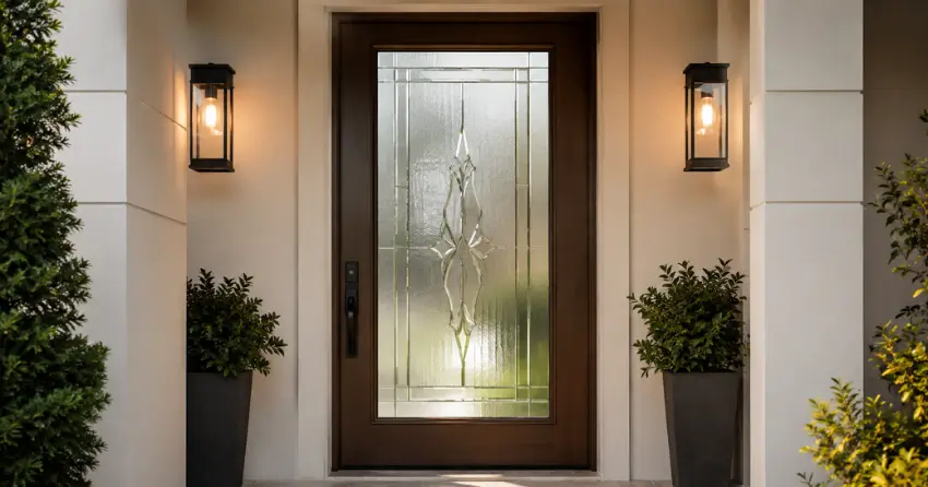 decorative frosted glass panel installed in a front door in Halton Hills