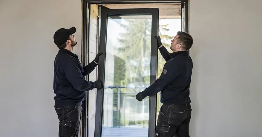 new glass panel being fitted into door frame in Georgetown, Halton Hills