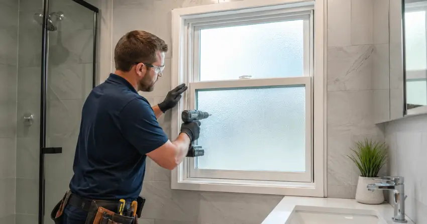 frosted glass installation bathroom window in Georgetown, Halton Hills