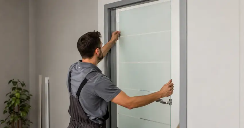frosted glass interior door panel installation in Georgetown, Halton Hills