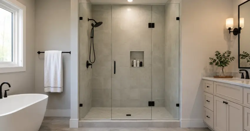 new frameless glass shower door installed in Acton, Halton Hills