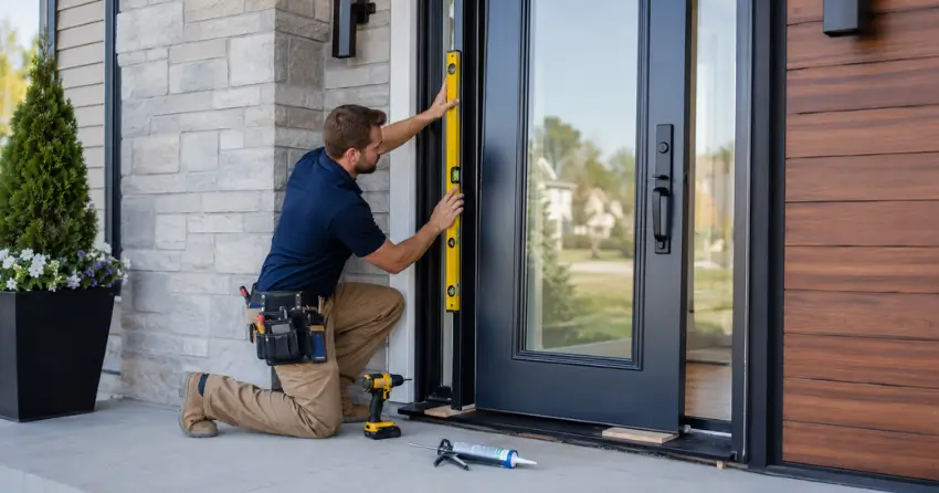 glass outside door installation with energy-efficient double-pane glazing in Norval, Halton Hills