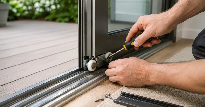 sliding door fix Acton, Halton Hills technician diagnosing track issue