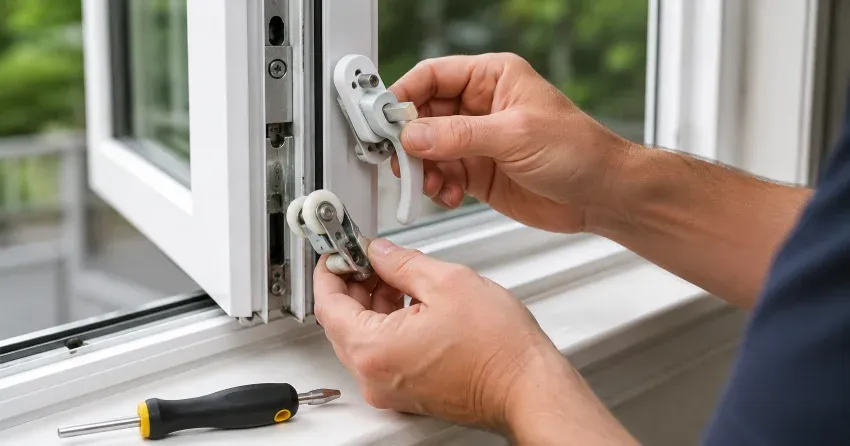 technician performing broken window repair Limehouse, Halton Hills on a sliding window