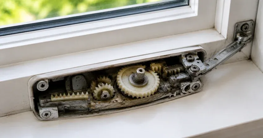 technician replacing casement window crank operator in Ashgrove, Halton Hills home