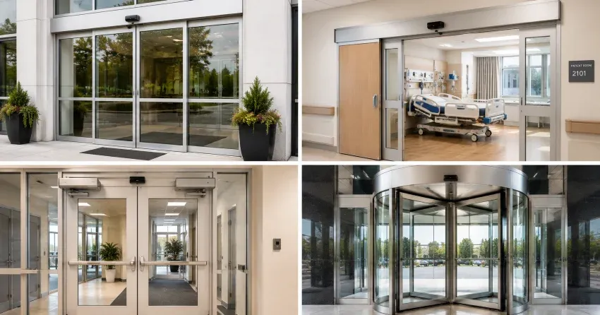 automatic door services technician completing system diagnostic in Halton Hills